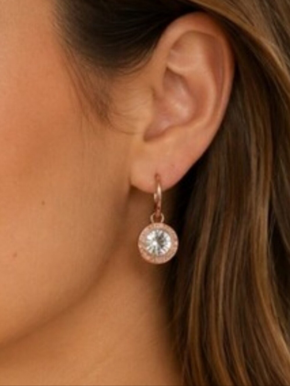 Michael Kors Rose Gold Tone Crystal Drop Earrings - Rose Gold/Clear - NEW